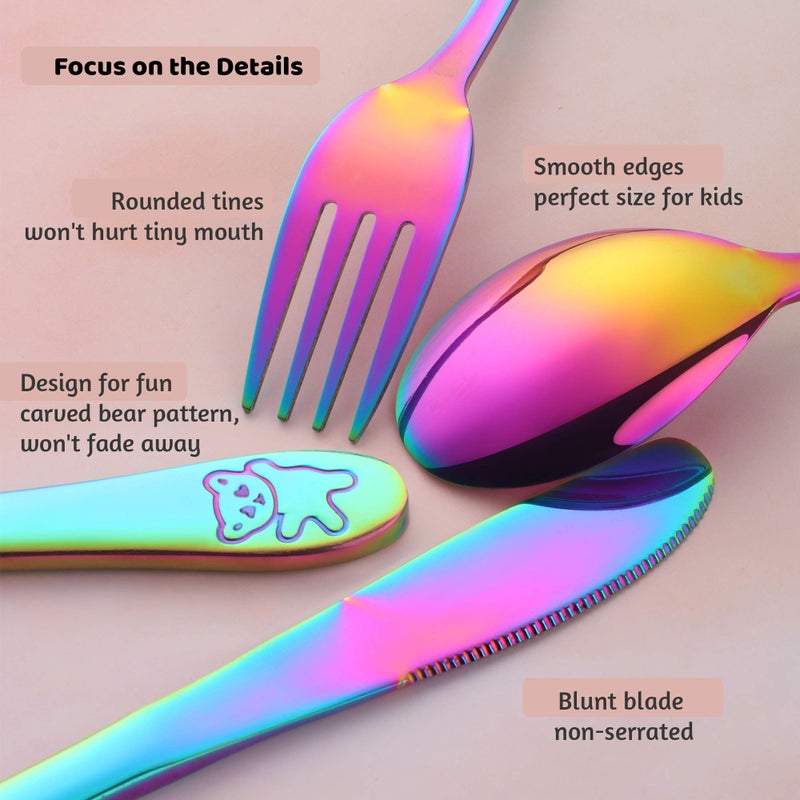 Poylim Kids Silverware, Poylim Stainless Steel Children Flatware Set, Toddler Utensils Set of 4, Rainbow - Image 4